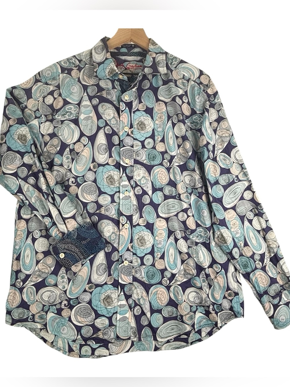 Robert Graham Shirt Men XL Blue Purple Abstract Flip Cuff Cotton Office